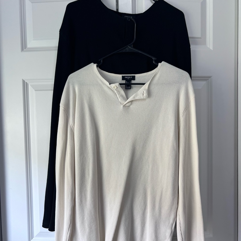 Forever 21 Men's Cream Waffle Knit Henley Top